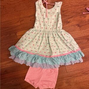 Love & Grow size 6 Valentine’s Day Heart Print Dress with Ruffled Hem and Shorts